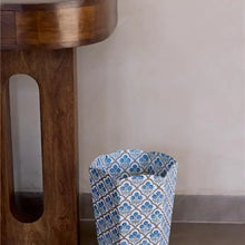 Load image into Gallery viewer, Waste Paper Basket | Blockprinted Trellis Indigo