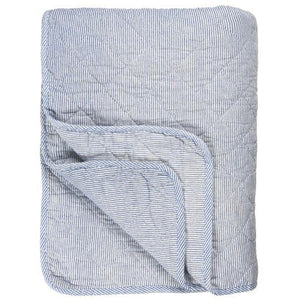 Quilted Cotton Throw | Blue & White Stripe