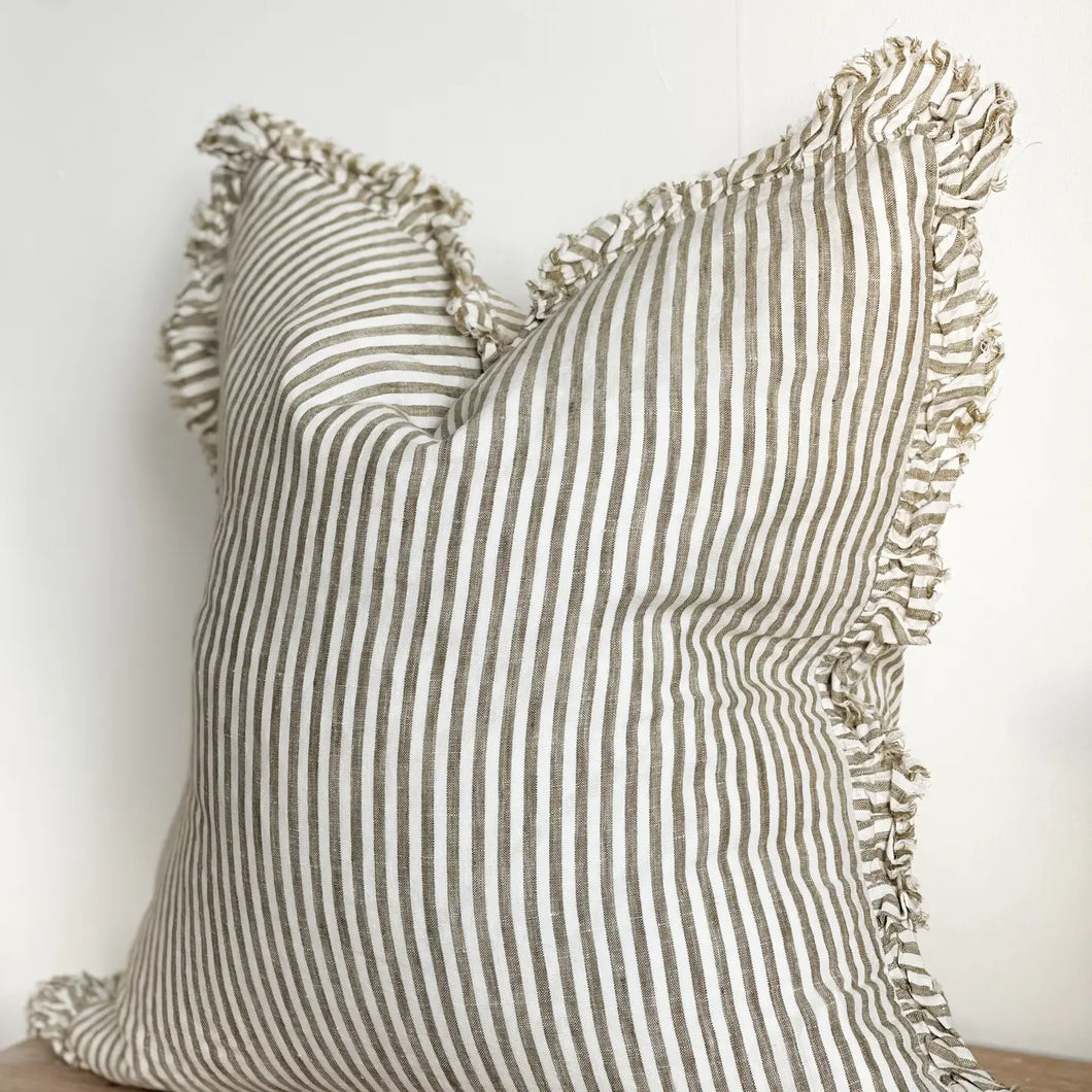 Linen Stripe Cushion | Olive