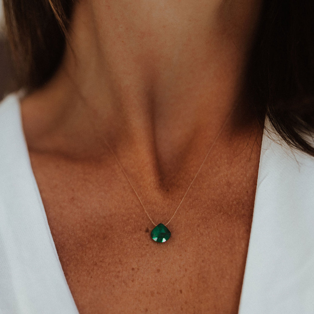 May Fine Cord Birthstone Necklace | Emerald Drop